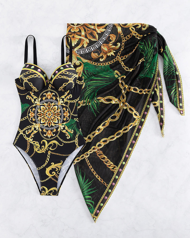 Darius | Push-up badedrakt i ett stykke med dekorative kjededetaljer og strandkjole