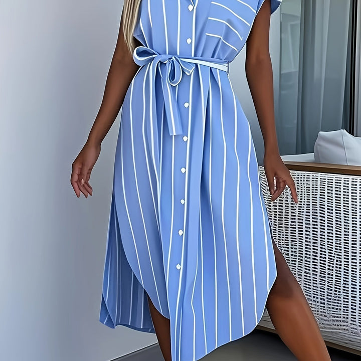 Amalie | Stripete skjortekjole med justerbart belte