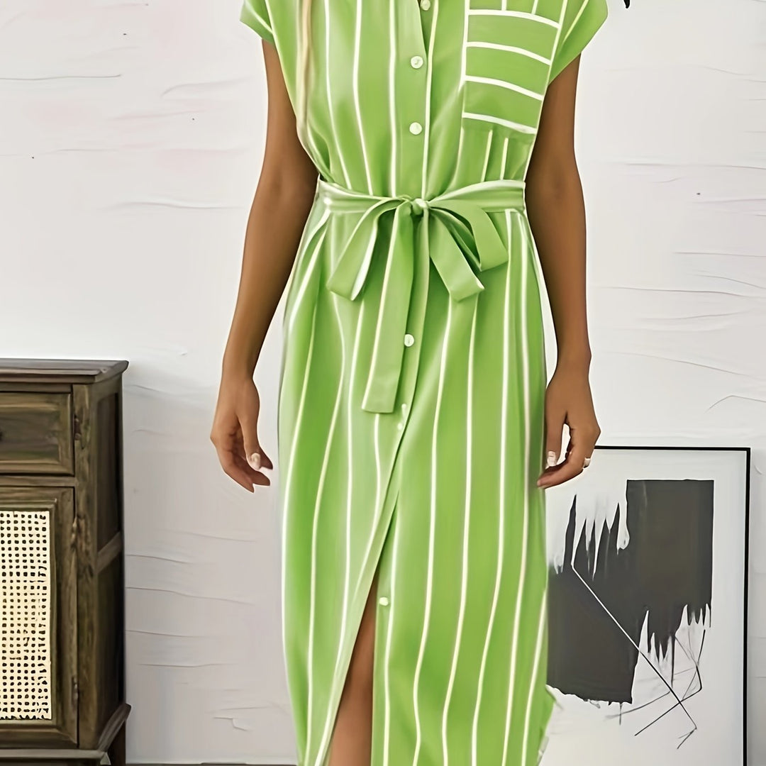 Amalie | Stripete skjortekjole med justerbart belte