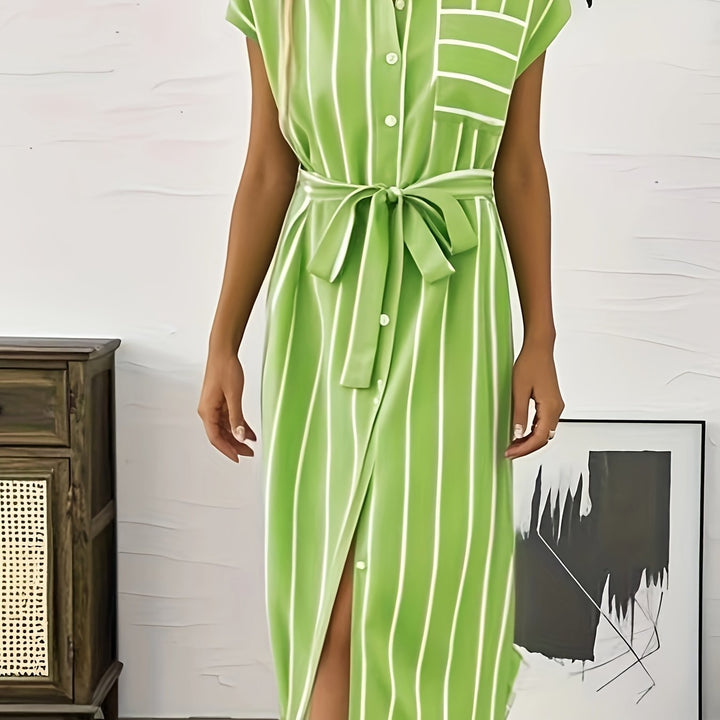 Amalie | Stripete skjortekjole med justerbart belte