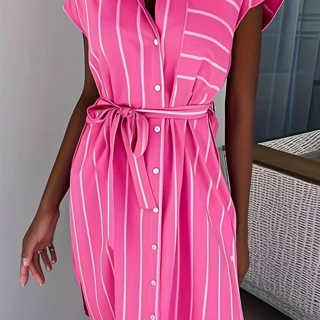 Amalie | Stripete skjortekjole med justerbart belte