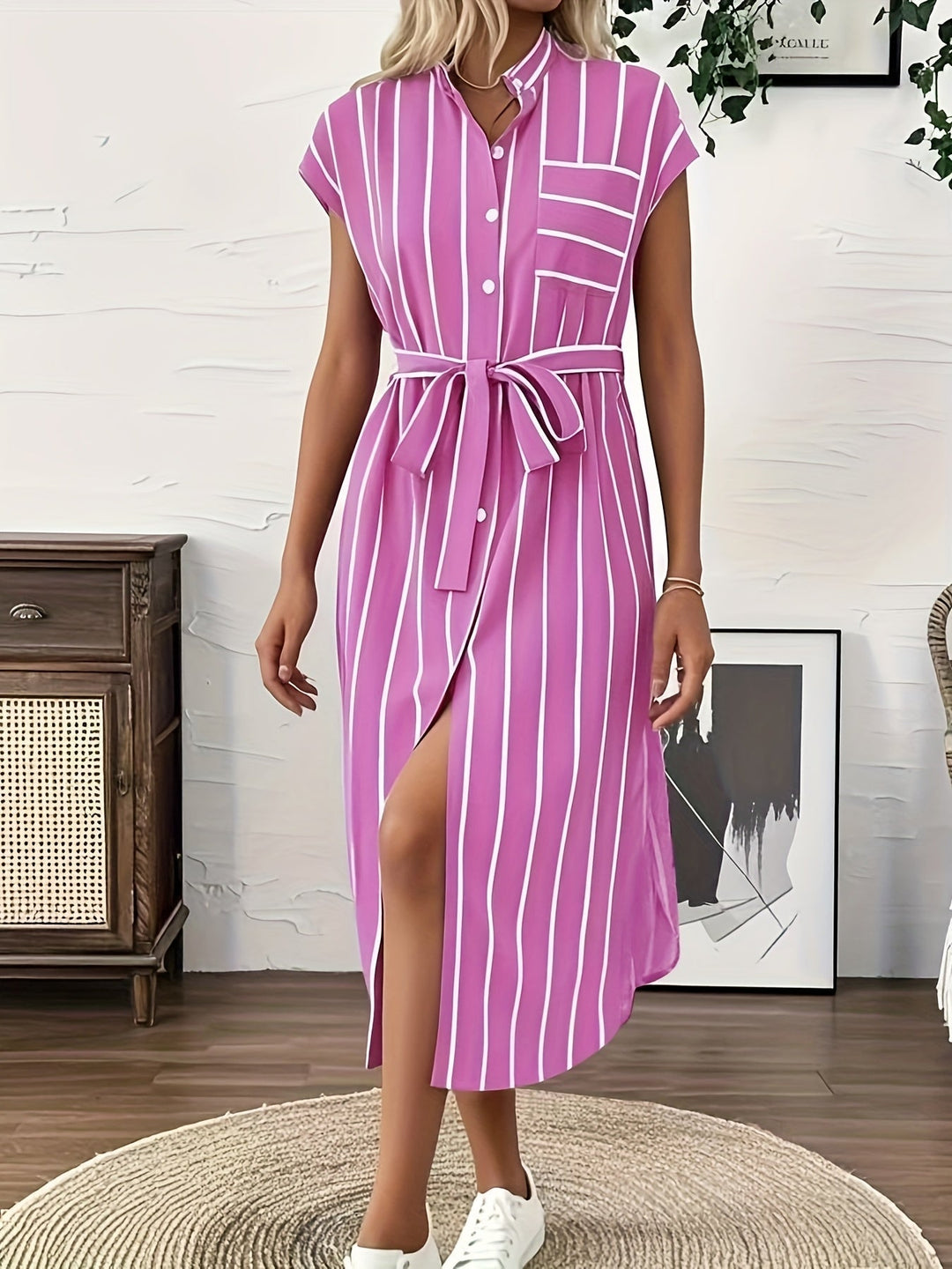 Amalie | Stripete skjortekjole med justerbart belte