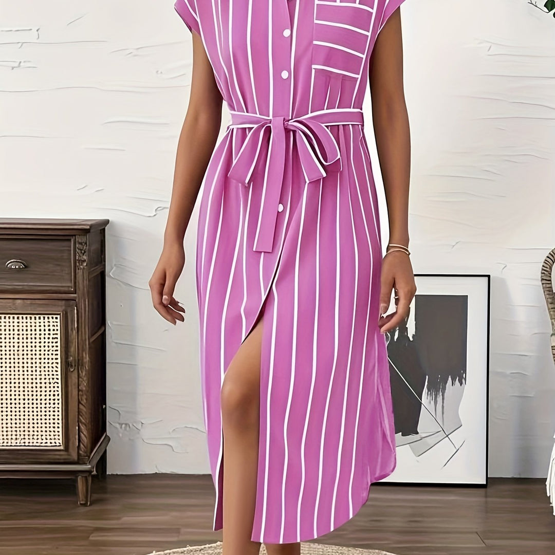 Amalie | Stripete skjortekjole med justerbart belte