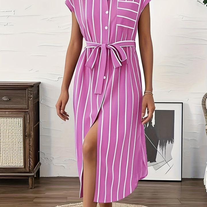 Amalie | Stripete skjortekjole med justerbart belte