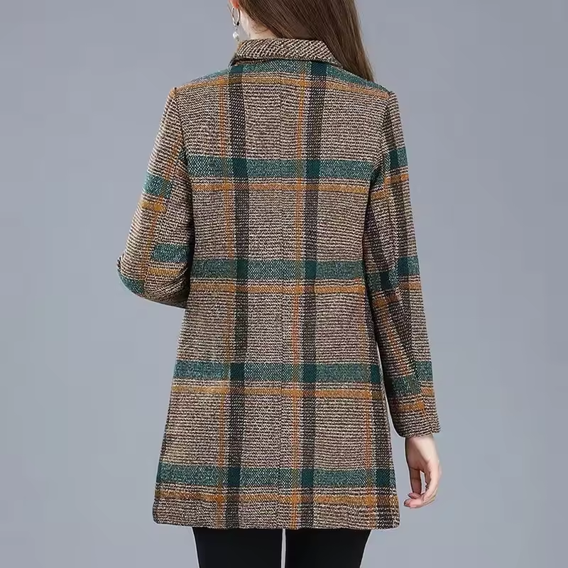 Dorothy | Elegant lang blazer dame med rutemønster