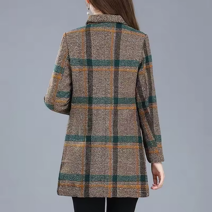 Dorothy | Elegant lang blazer dame med rutemønster