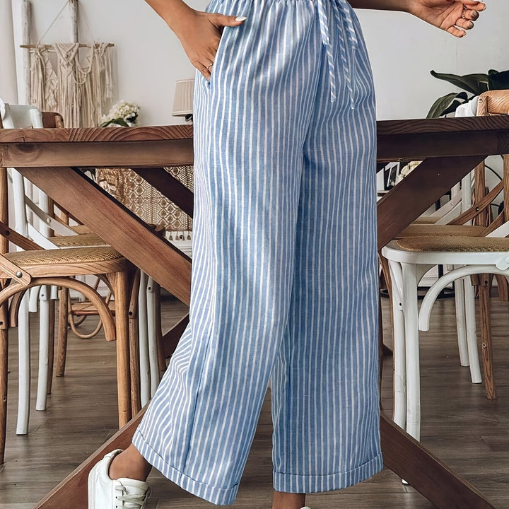 Frida | Stripete Linbukse Dame med Snøring