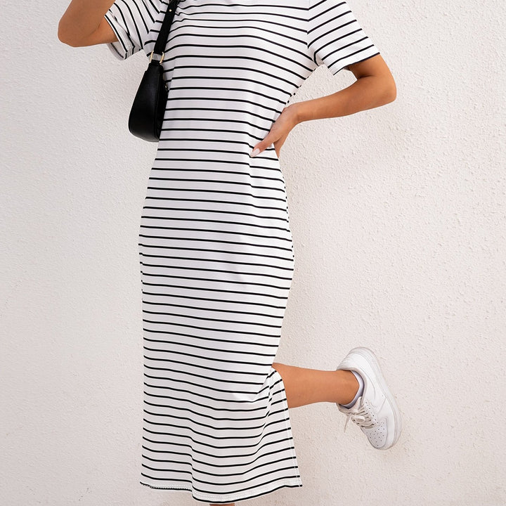 Ida | Stripete midikjole med split for hverdagsbruk