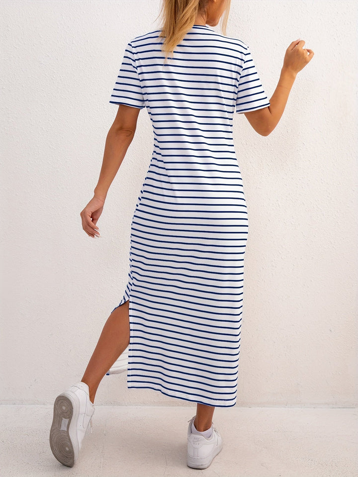 Ida | Stripete midikjole med split for hverdagsbruk