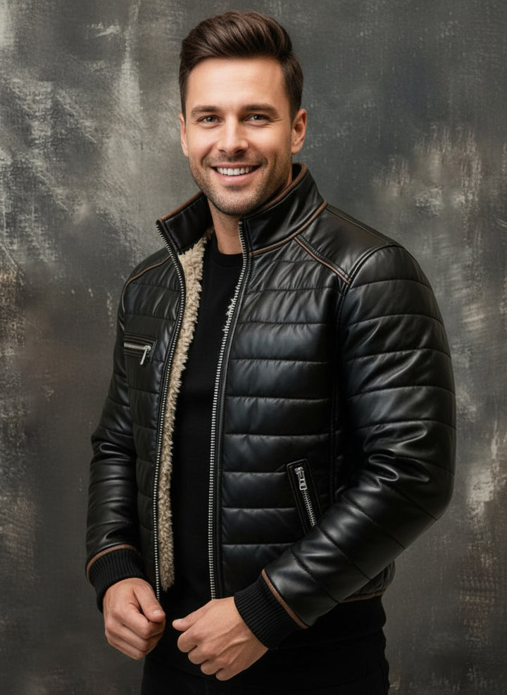 Oslo™ | Svart polstret jakke med sherpa-foret for maksimal varme og stil