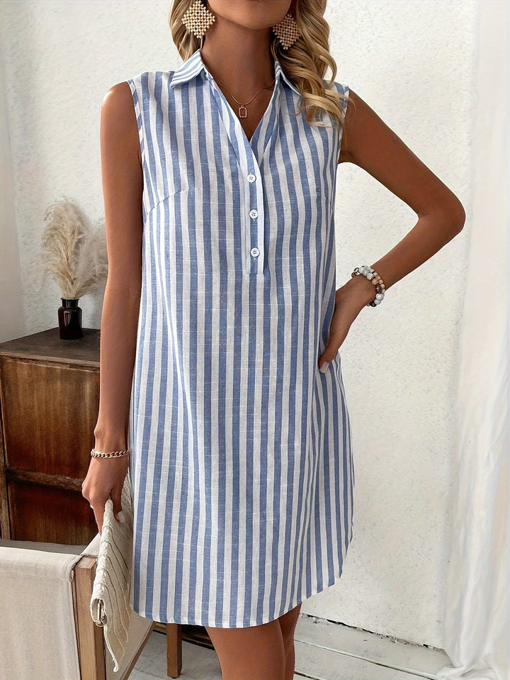 Selma | Elegant stripete skjortekjole med V-hals