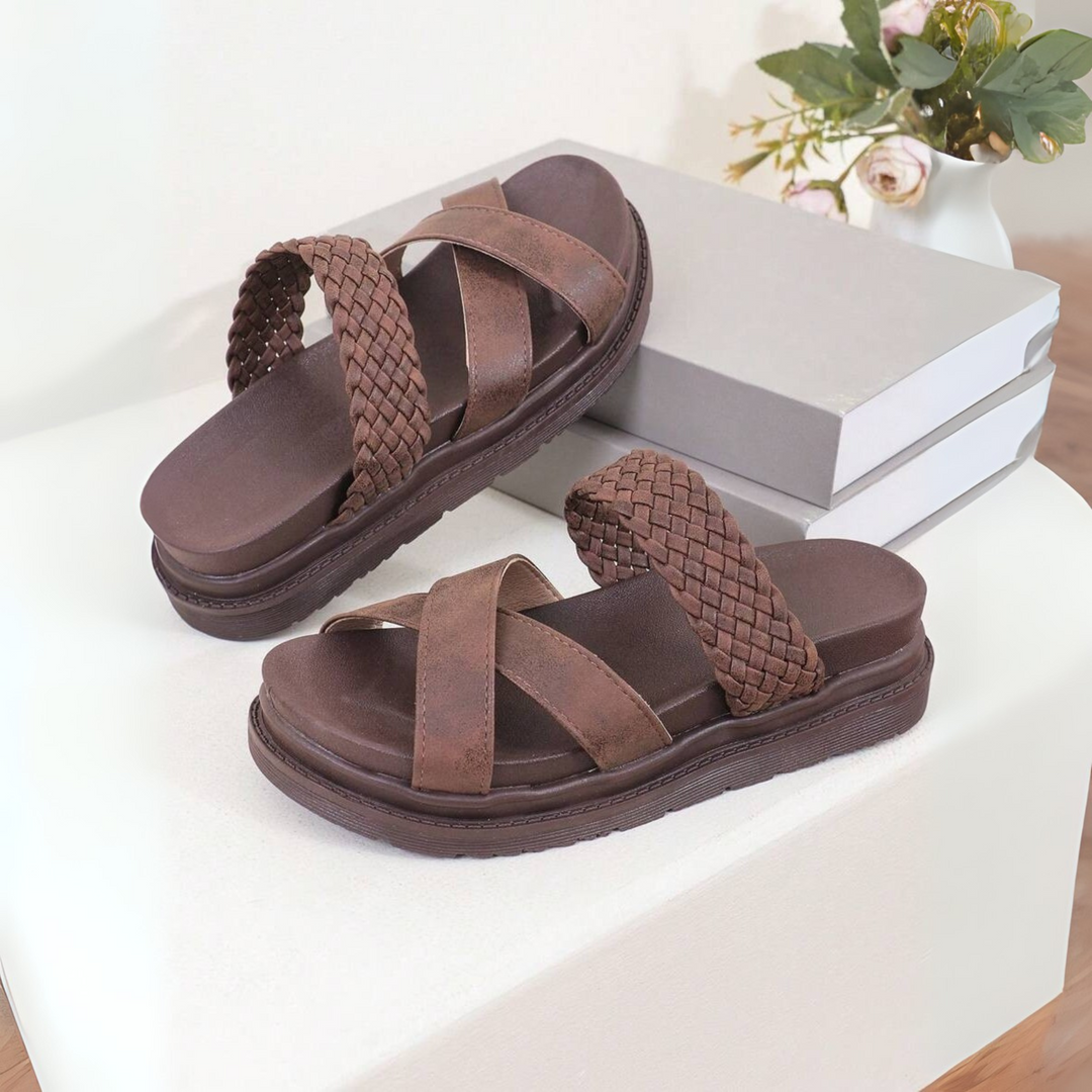 Sofia | Flettede plattformsandaler med kilehæl